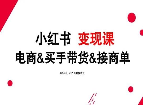 2024年最新小红书变现课，电商&买手带货&接商单，从0到1，小白高效轻创业-大熊网创