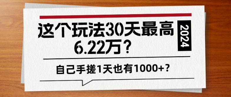 这个玩法30天最高6.22万？自己手搓1天也有1000+？-大熊网创