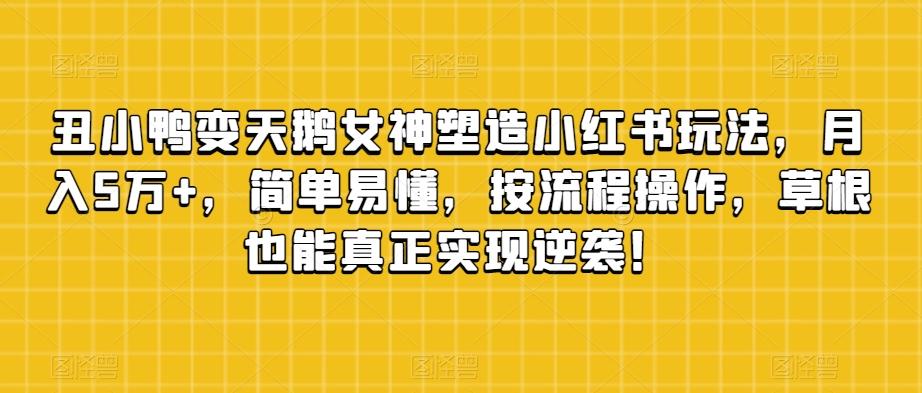 丑小鸭变天鹅女神塑造小红书玩法，月入5万+，简单易懂，按流程操作，草根也能真正实现逆袭！-大熊网创