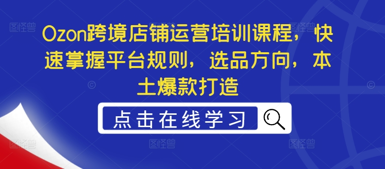 Ozon跨境店铺运营培训课程，快速掌握平台规则，选品方向，本土爆款打造-大熊网创