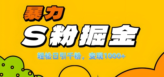 单人单机日引千粉，变现1k+，S粉流量掘金计划攻略【揭秘】-网创星球