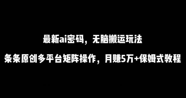 最新ai流量密码，傻瓜式搬运玩法，条条原创，多平台矩阵操作，月赚5万+保姆式教程【揭秘】-大熊网创