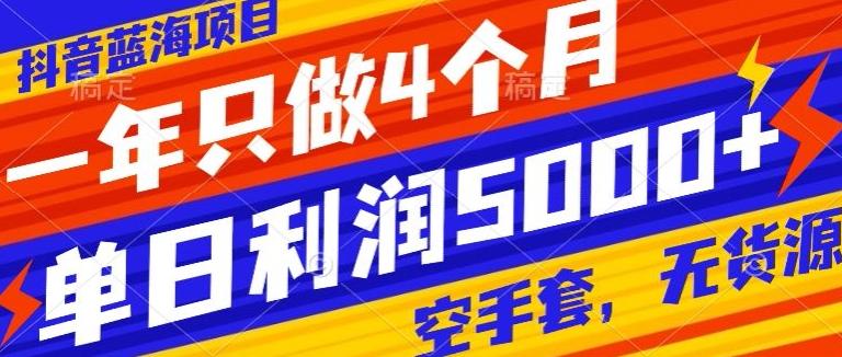抖音蓝海项目，一年只做4个月，空手套，无货源，单日利润5000+-大熊网创