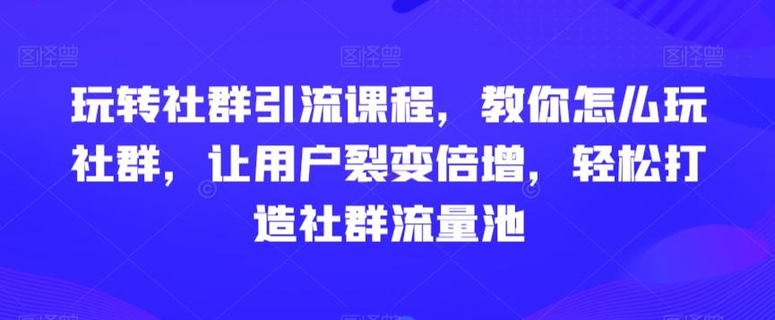 玩转社群引流课程，教你怎么玩社群，让用户裂变倍增，轻松打造社群流量池-大熊网创
