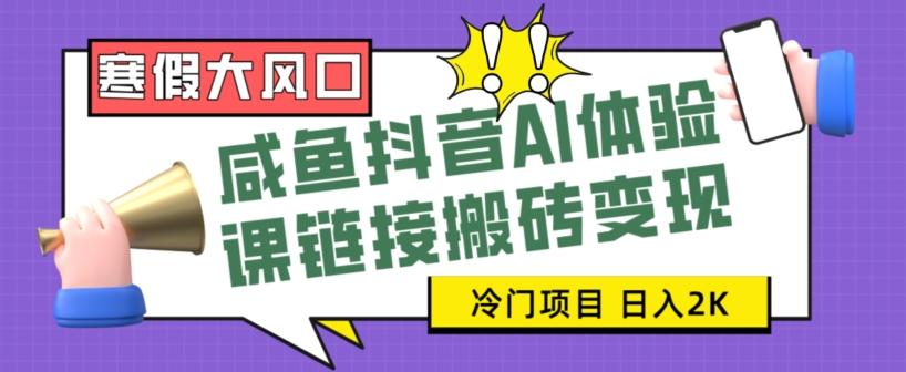 寒假大风口咸鱼抖音AI体验课链接搬砖变现，全网首发冷门项目，小白可日入2K+【揭秘】-大熊网创