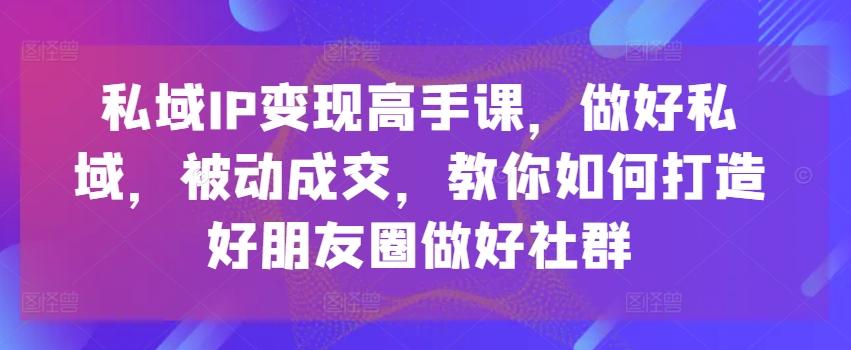 私域IP变现高手课，做好私域，被动成交，教你如何打造好朋友圈做好社群-大熊网创
