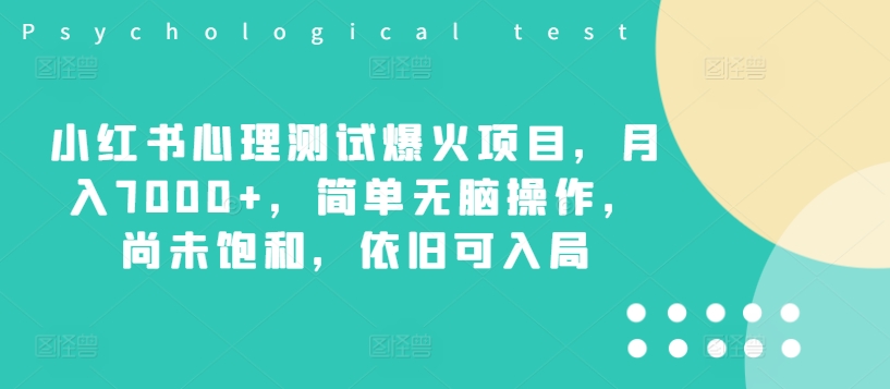 小红书心理测试爆火项目，月入7000+，简单无脑操作，尚未饱和，依旧可入局-大熊网创