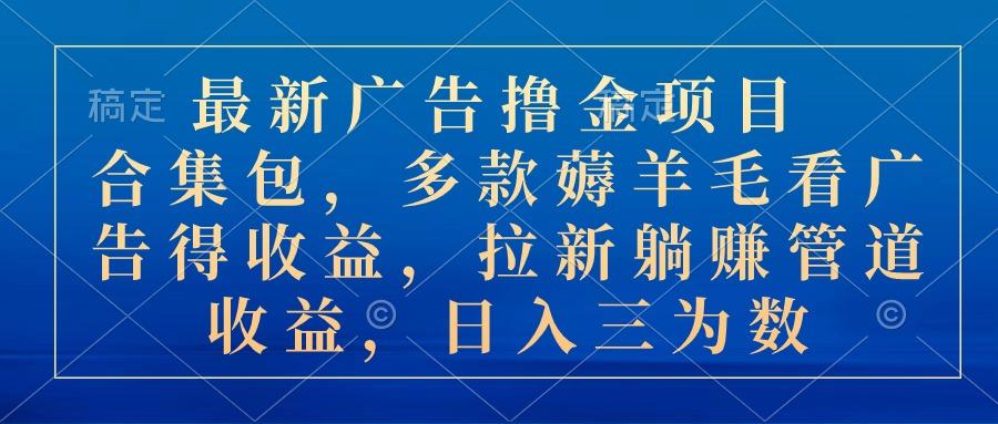 最新广告撸金项目合集包，多款薅羊毛看广告收益 拉新管道收益，日入三为数-大熊网创