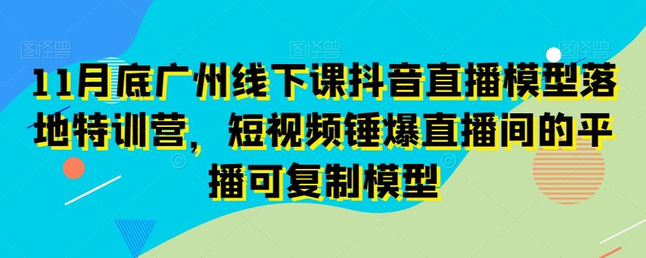 11月底广州线下课抖音直播模型落地特训营，短视频锤爆直播间的平播可复制模型-大熊网创