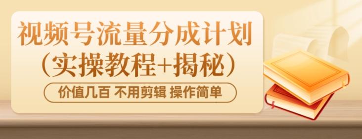 价值几百上千不用剪辑简单操作视频号流量分成计划（实操教程+揭秘）-大熊网创