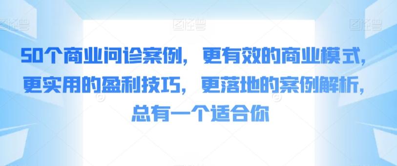 50个商业问诊案例，更有效的商业模式，更实用的盈利技巧，更落地的案例解析，总有一个适合你-大熊网创