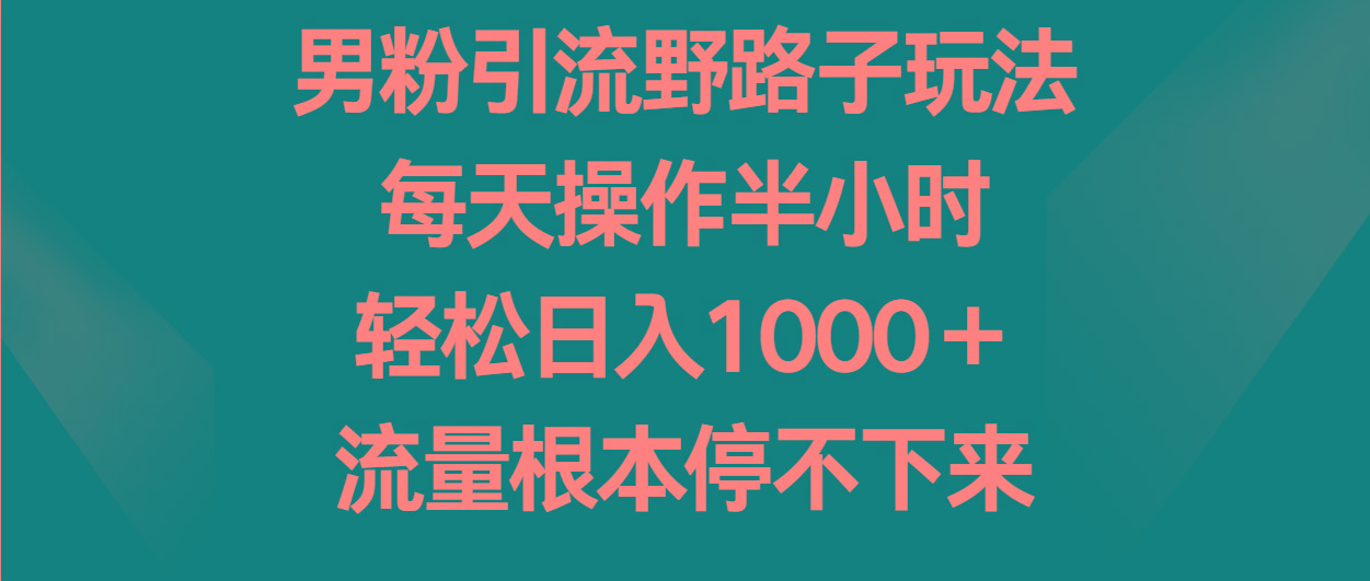 男粉引流野路子玩法，每天操作半小时轻松日入1000＋，流量根本停不下来-网创星球