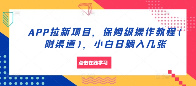 APP拉新项目，保姆级操作教程(附渠道)，小白日躺入几张【揭秘】-大熊网创