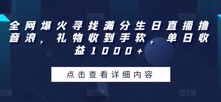 全网爆火寻找满分生日直播撸音浪，礼物收到手软，单日收益1000+【揭秘】-大熊网创