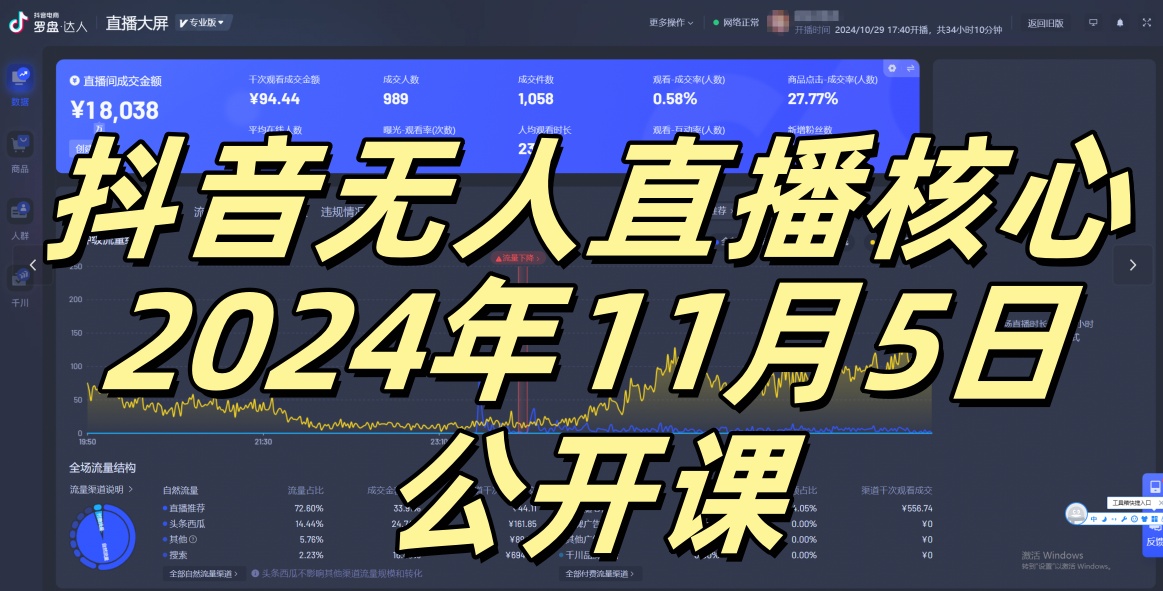 抖音无人直播核心公开课，咸鱼翻身小白可做带有睡后收入月入过万太简单【揭秘】-大熊网创