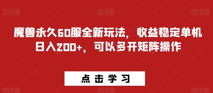 魔兽永久60服全新玩法，收益稳定单机日入200+，可以多开矩阵操作-大熊网创