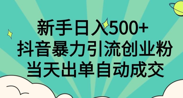 新手日入500+，抖音暴力引流创业粉，当天出单自动成交-大熊网创
