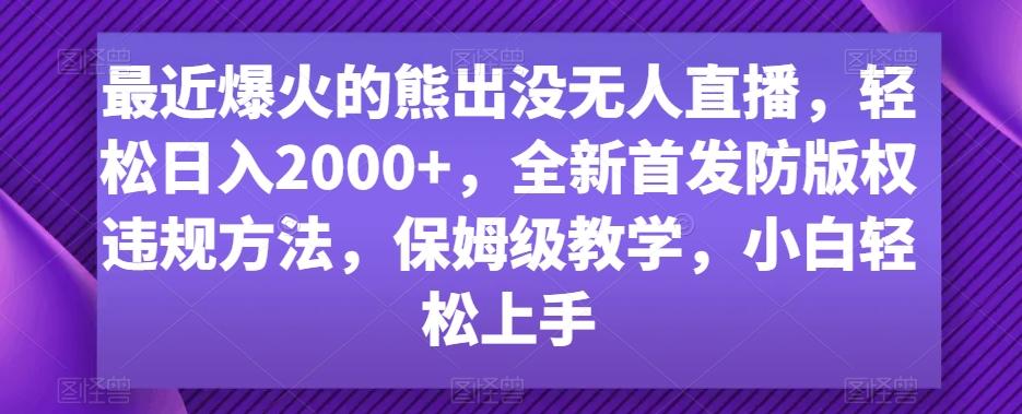 最近爆火的熊出没无人直播，轻松日入2000+，全新首发防版权违规方法【揭秘】-大熊网创