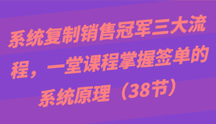系统复制销售冠军三大流程，一堂课程掌握签单的系统原理(38节)-大熊网创