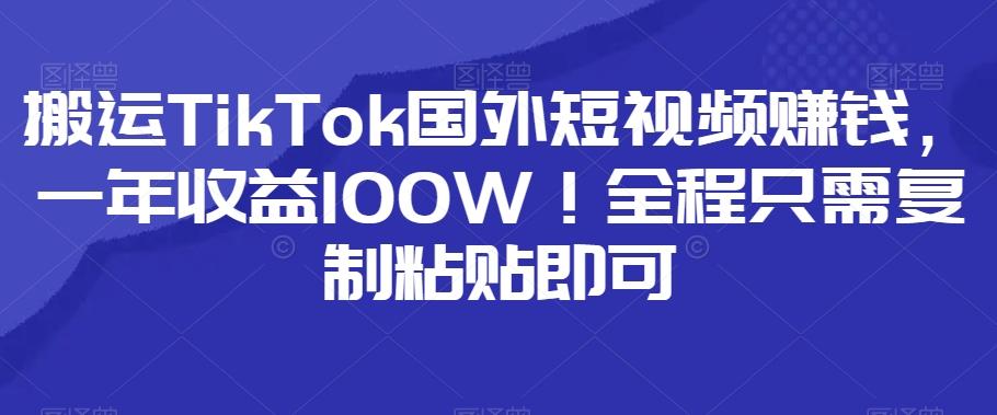 搬运TikTok国外短视频赚钱，一年收益100W！全程只需复制粘贴即可-大熊网创
