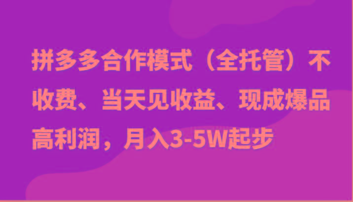 最新拼多多模式日入4K+两天销量过百单，无学费、老运营代操作、小白福利-大熊网创