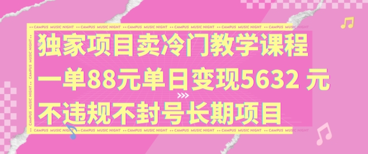 独家项目卖冷门教学课程一单88元单日变现5632元违规不封号长期项目【揭秘】-大熊网创