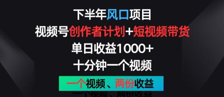 下半年风口项目，视频号创作者计划+视频带货，一个视频两份收益，十分钟一个视频【揭秘】-大熊网创