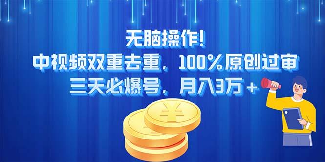 无脑操作!中视频双重去重，100%原创过审，三天必爆号，月入3万+-大熊网创