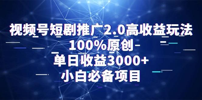 视频号短剧推广2.0高收益玩法，100%原创，单日收益3000+，小白必备项目-网创星球