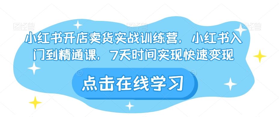 小红书开店卖货实战训练营，小红书入门到精通课，7天时间实现快速变现-大熊网创
