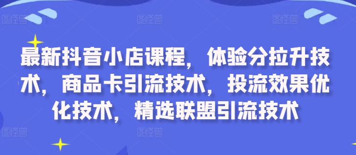 最新抖音小店课程，体验分拉升技术，商品卡引流技术，投流效果优化技术，精选联盟引流技术-大熊网创