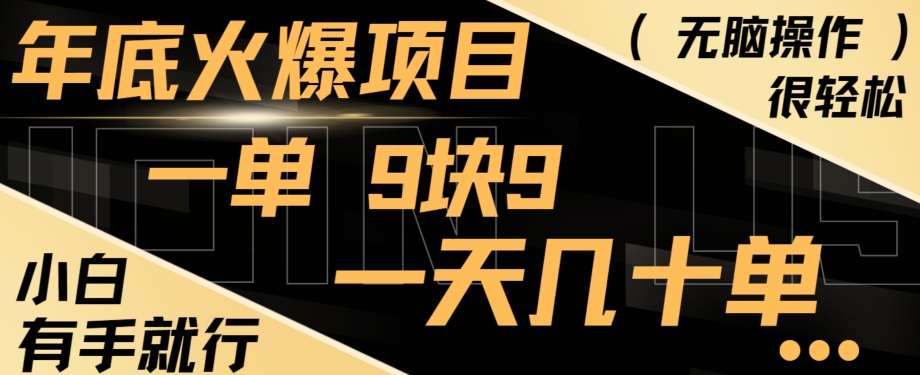 年底火爆项目，一单9.9，一天几十单，只需一部手机，傻瓜式操作，小白有手就行-大熊网创