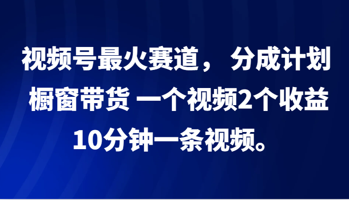 视频号最火赛道， 分成计划， 橱窗带货，一个视频2个收益，10分钟一条视频。-大熊网创