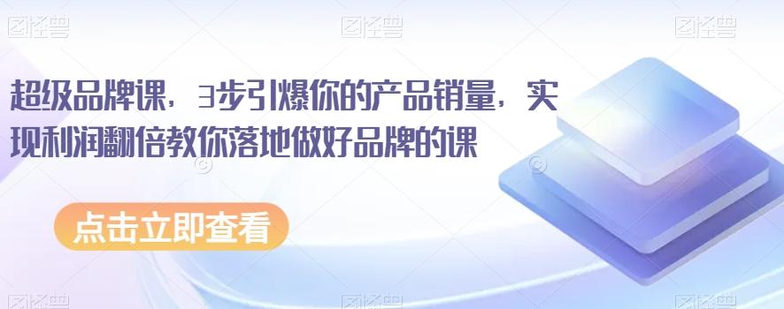 超级品牌课，3步引爆你的产品销量，实现利润翻倍教你落地做好品牌的课-大熊网创