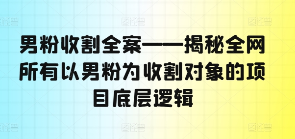 男粉收割全案——揭秘全网所有以男粉为收割对象的项目底层逻辑-大熊网创