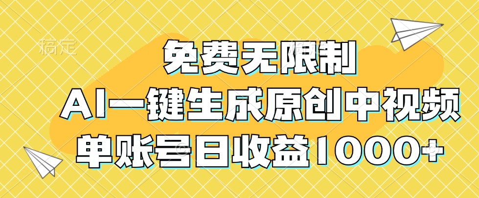免费无限制，AI一键生成原创中视频，单账号日收益1000+-大熊网创