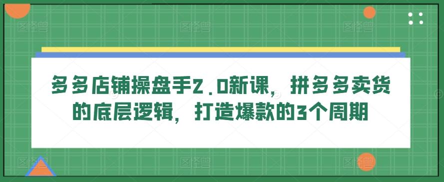 多多店铺操盘手2.0新课，拼多多卖货的底层逻辑，打造爆款的3个周期-大熊网创