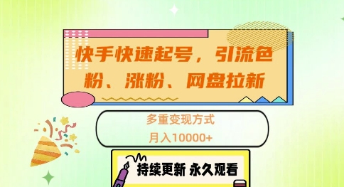 快手快速起号，引流s粉、涨粉、网盘拉新多重变现方式，月入1w【揭秘】-大熊网创