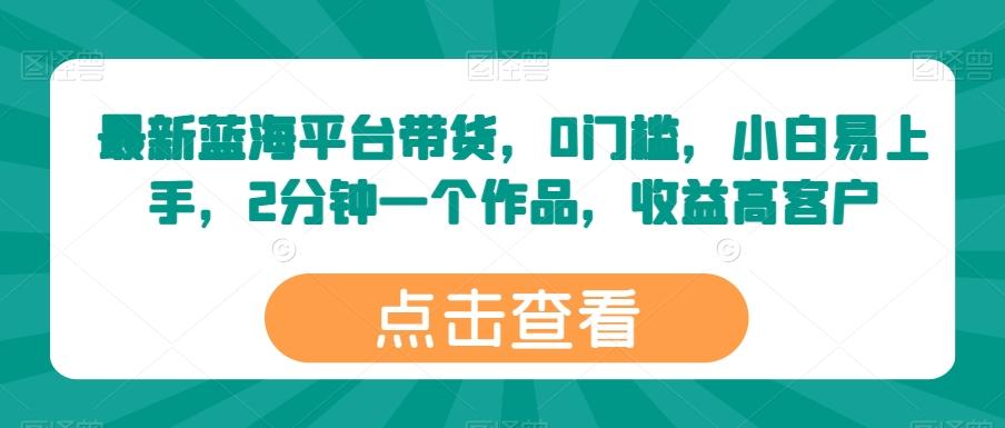 最新蓝海平台带货，0门槛，小白易上手，2分钟一个作品，收益高【揭秘】-大熊网创