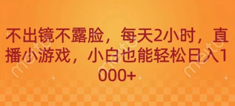 不出镜不露脸，每天2小时，直播小游戏，小白也能轻送日入1000+-大熊网创