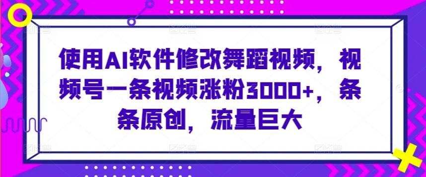 使用AI软件修改舞蹈视频，视频号一条视频涨粉3000+，条条原创，流量巨大【揭秘】-大熊网创