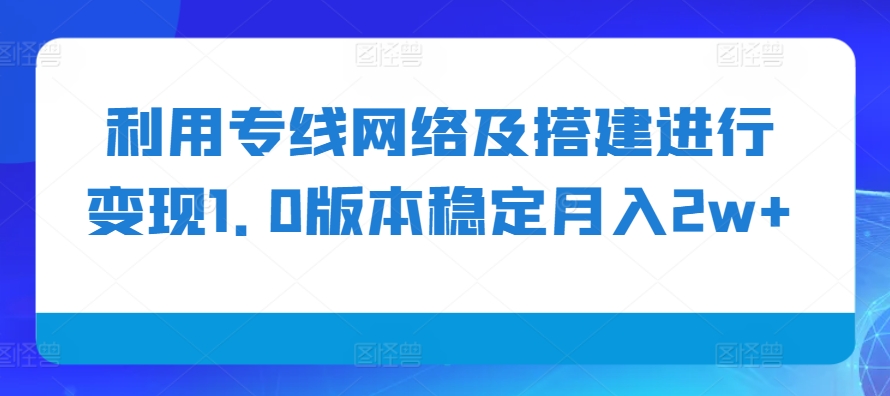 利用专线网络及搭建进行变现1.0版本稳定月入2w+【揭秘】-大熊网创