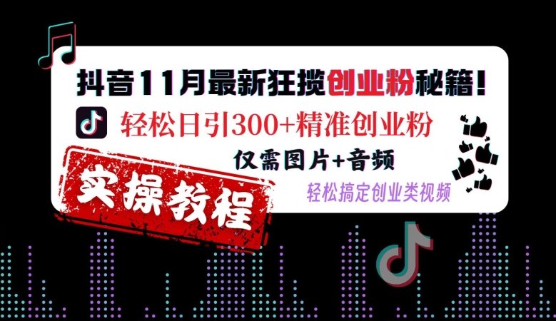 抖音11月最新狂揽创业粉秘籍，轻松日引300+精准创业粉，仅需图片+音频，轻松搞定创业类视频-大熊网创