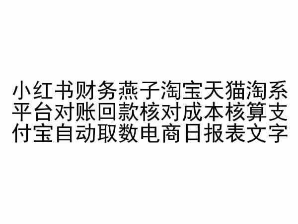 小红书财务燕子淘宝天猫淘系平台对账回款核对成本核算支付宝自动取数电商日报表-大熊网创