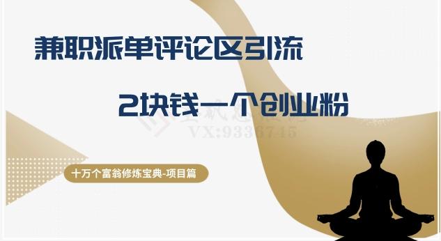 十万个富翁修炼宝典之11.兼职派单评论区引流，2块钱一个创业粉-大熊网创