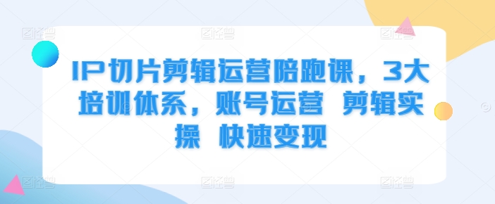 IP切片剪辑运营陪跑课，3大培训体系，账号运营 剪辑实操 快速变现-大熊网创