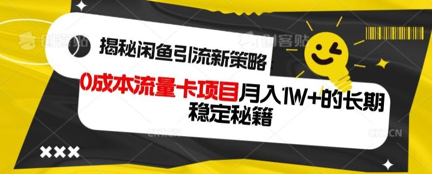 揭秘闲鱼引流新策略：0成本流量卡项目，月入1W+的长期稳定秘籍-大熊网创
