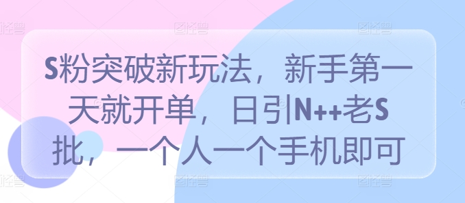 S粉突破新玩法，新手第一天就开单，日引N++老S批，一个人一个手机即可【揭秘】-大熊网创