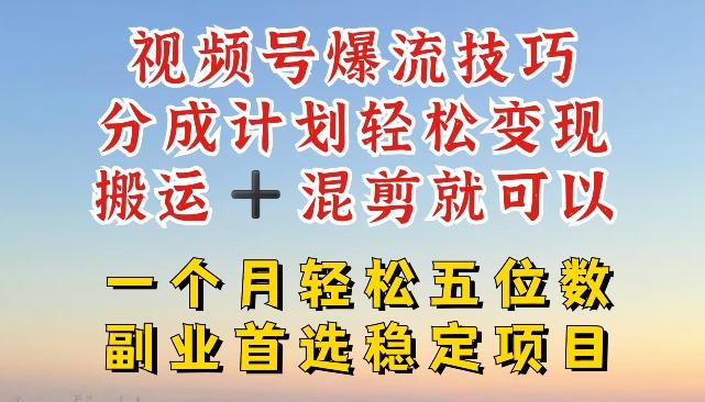视频号爆流技巧，分成计划轻松变现，搬运 +混剪就可以，一个月轻松五位数稳定项目【揭秘】-大熊网创