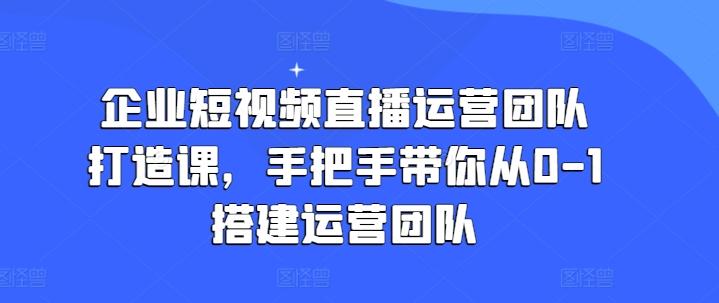 企业短视频直播运营团队打造课，手把手带你从0-1搭建运营团队-大熊网创